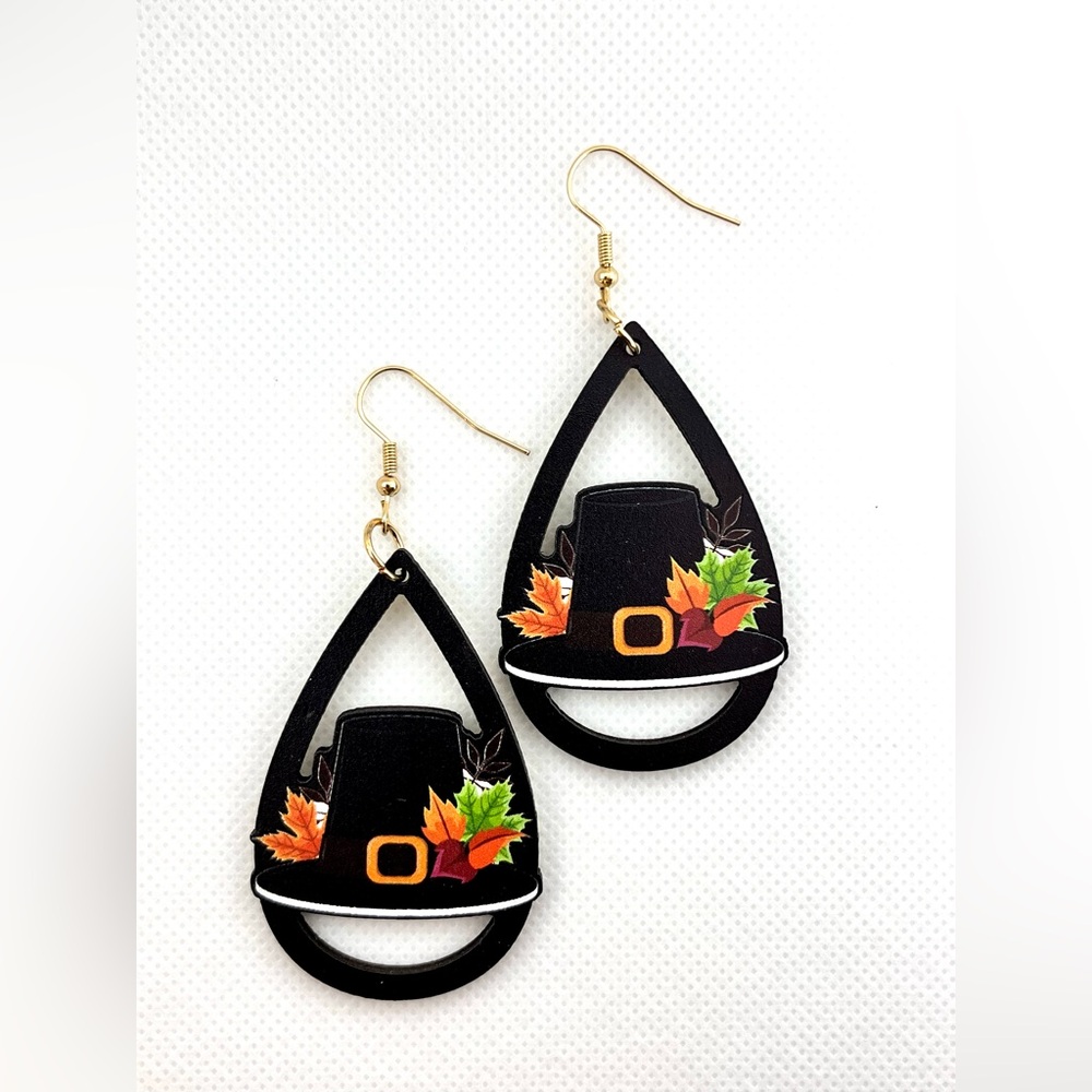 New Vintage Style Thanksgiving Earrings Autumn Fall Themed Drop & Dangle Wood - Picture 3 of 10